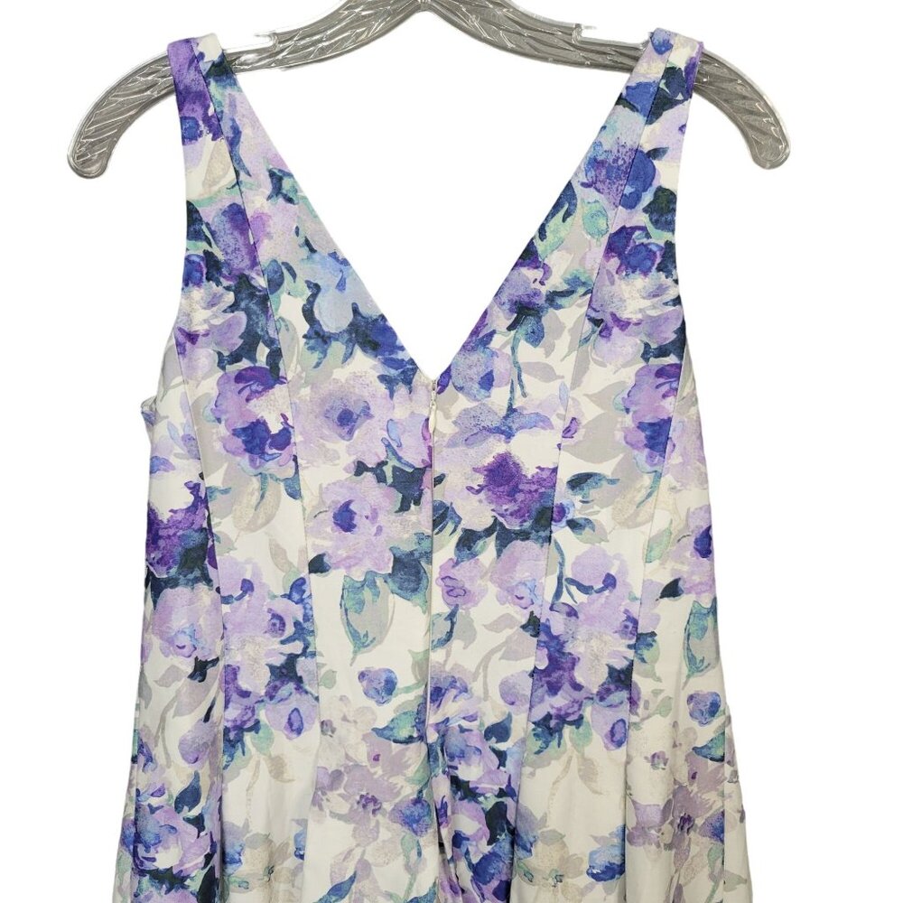 LRL Ralph Lauren Size 10 Dress Floral Fit Flare Pleated Full Skirt Purple Blue - Picture 6 of 11